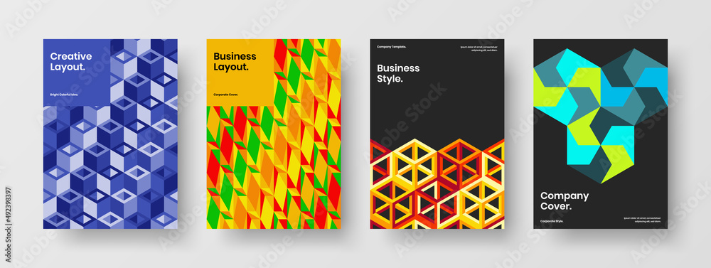 Creative geometric shapes pamphlet layout bundle. Vivid corporate cover design vector template composition. Creative geometric shapes pamphlet layout bundle. Vivid corporate cover design vector template composition.