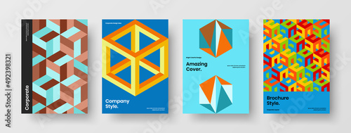 Trendy cover design vector concept set. Fresh geometric pattern placard illustration collection.