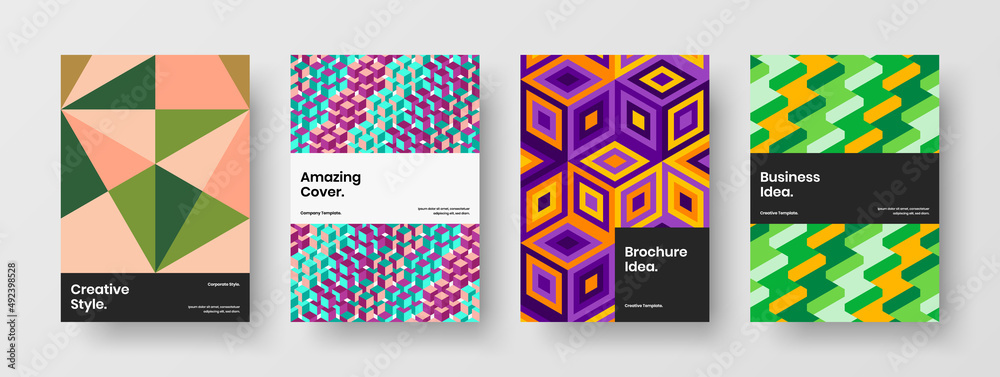 Simple geometric hexagons booklet concept composition. Colorful banner vector design layout set.
