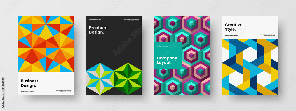 Clean geometric tiles company identity layout composition. Original placard A4 design vector concept collection.
