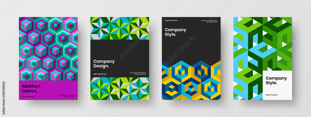 Amazing mosaic tiles front page concept set. Original book cover A4 vector design illustration collection.