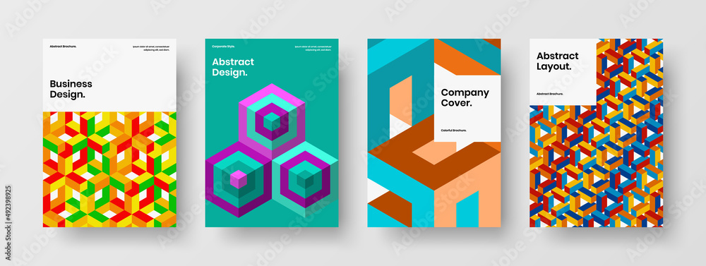 Simple catalog cover A4 design vector concept composition. Abstract geometric pattern company brochure illustration collection.