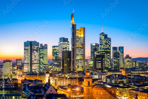 Frankfurt am Main skyline at night  Hesse  Germany