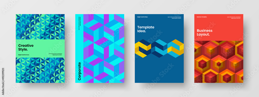 Unique geometric tiles banner illustration composition. Modern booklet A4 vector design layout collection.