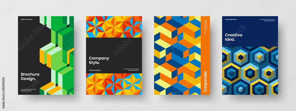 Minimalistic geometric hexagons banner concept bundle. Modern cover design vector illustration set.