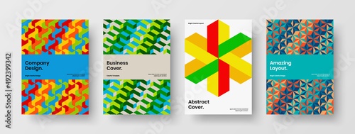 Colorful mosaic tiles brochure concept bundle. Modern journal cover vector design layout composition.