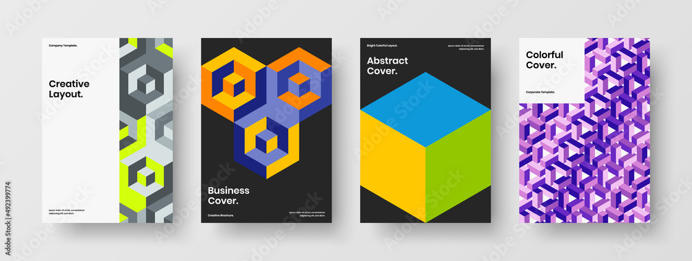 Simple geometric pattern catalog cover layout set. Trendy corporate brochure A4 design vector illustration bundle. Simple geometric pattern catalog cover layout set. Trendy corporate brochure A4 design vector illustration bundle.