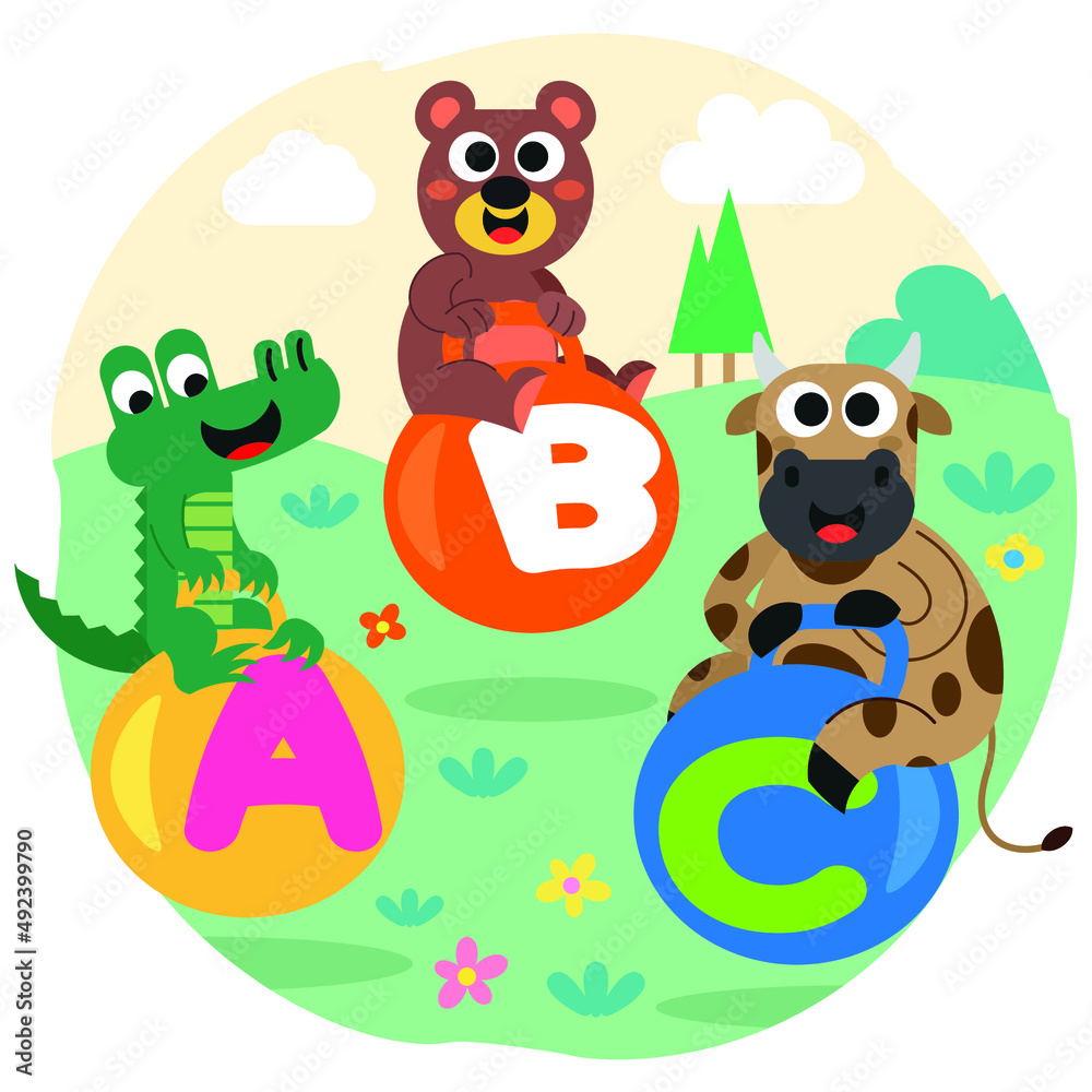 Obraz premium Cute animals playing on letter balls