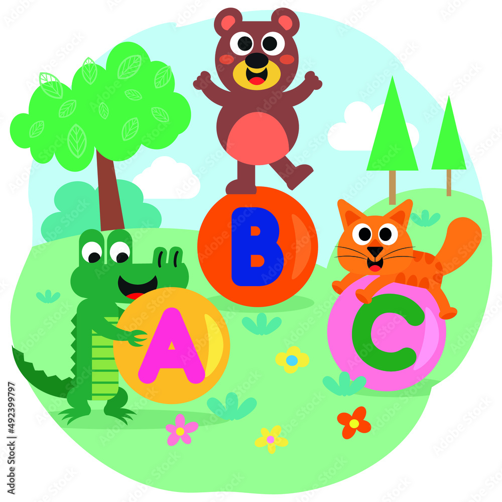 Obraz premium Cute kids and colorful letter boxes