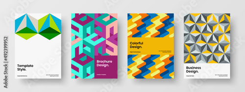 Amazing book cover A4 vector design template set. Unique geometric hexagons handbill layout collection.