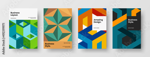 Clean handbill vector design concept bundle. Amazing mosaic tiles pamphlet illustration collection.