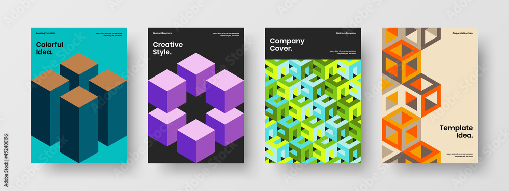 Obraz premium Vivid geometric shapes banner layout bundle. Premium presentation design vector illustration composition.