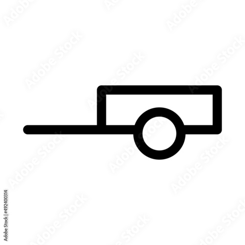 Trailer icon. Small light trailer. Black contour linear silhouette. Side view. Vector simple flat graphic illustration. Isolated object on a white background. Isolate.