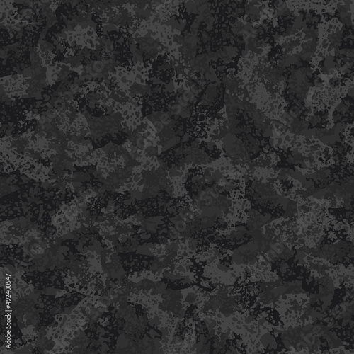 Grunge urban camouflage, black modern fashion design. Dirty brush stroke camo military pattern. Army uniform, fashionable fabric print. Vector seamless monochrome texture