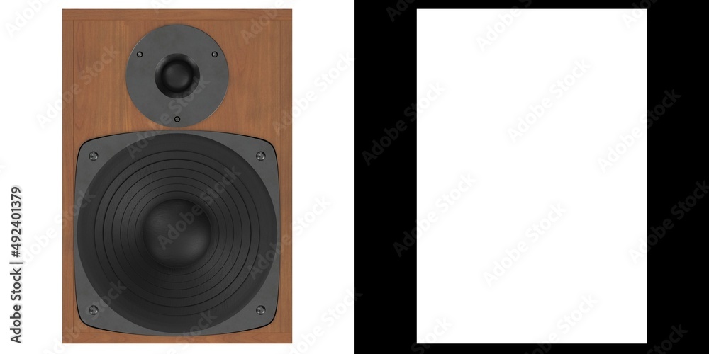 3D rendering illustration of audio speakers in a wooden case