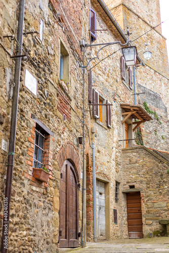 Anghiari, Arezzo, Tuscany, Italy - Typical medieval village with stone walls and ancient athmosphere during cloudy day.