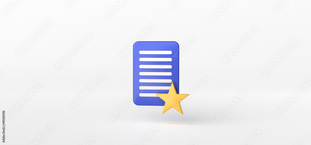 Document and Star isolate on White background, Folder, 3d rendering. Document and Star isolate on White background, Folder, 3d rendering.