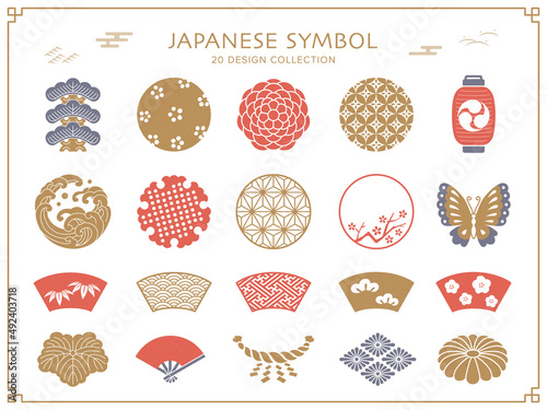日本の春のシンボルと和柄のフレームセット