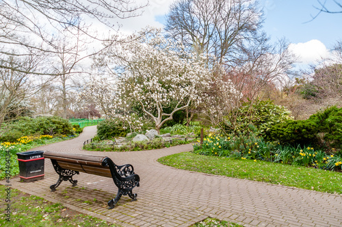 London, United Kingdom, 12 March 2022: Panoramic view of spring in west Ham Park, Newham
