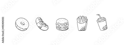 Fastfood set. Vector illustration. Hand drawn unhealthy food