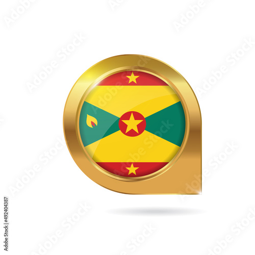 Free Download Flag of Grenada, location map pin, pointer flag, button with the reflection of light and shadow, gold frame, Icon country. Realistic vector illustration on white background - GFXLoad