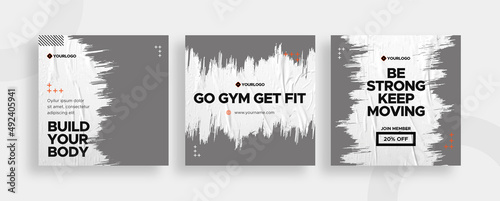 Set of editable templates for Instagram post, Facebook square, social media, gym, sport, advertisement, and business promotion, fresh design with white color and minimalist vector (3/3)