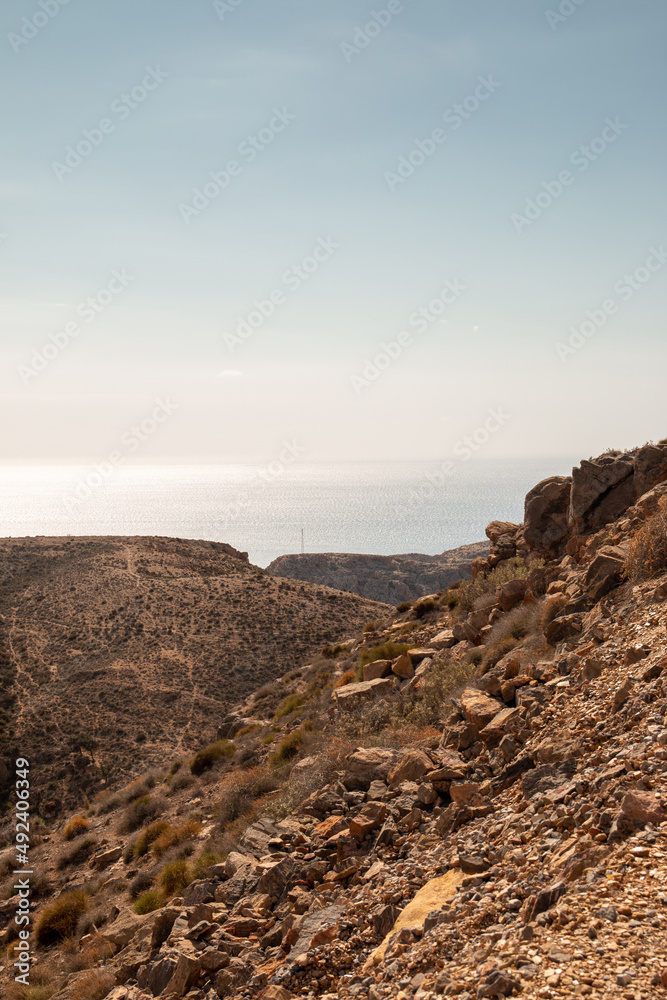 Fototapeta premium Scenic panorama of the gulf of Almeria and the city from the nearby hills