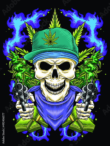 Skull head gangsta hiphop style design