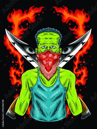 Zombie gangsta with sharp knife