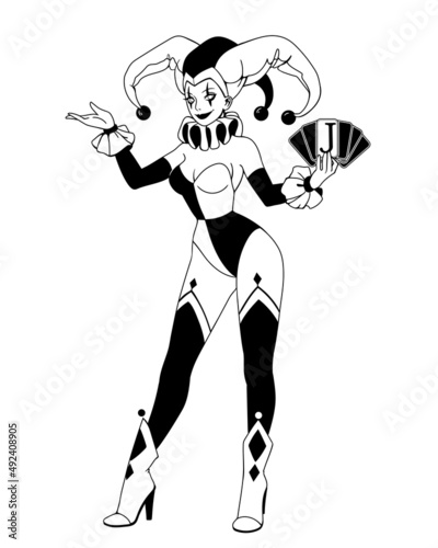 sexy girl card joker with cards in hands