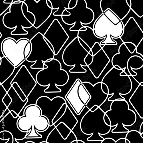 Seamless illustration of white icons of different card suits
