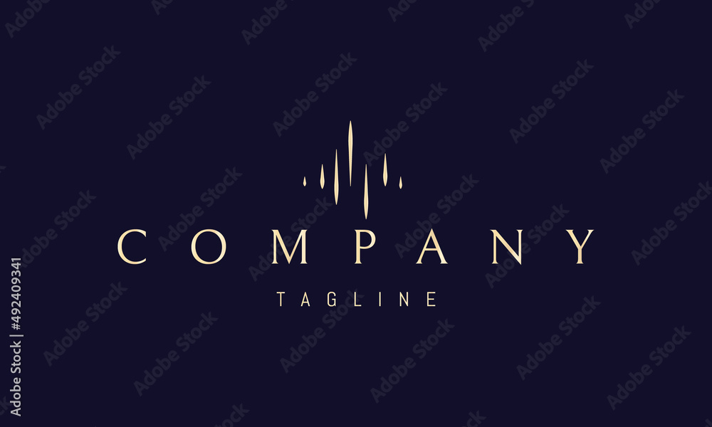 Fototapeta premium Vector golden logo on which an abstract image of the city in the form of a light wave.