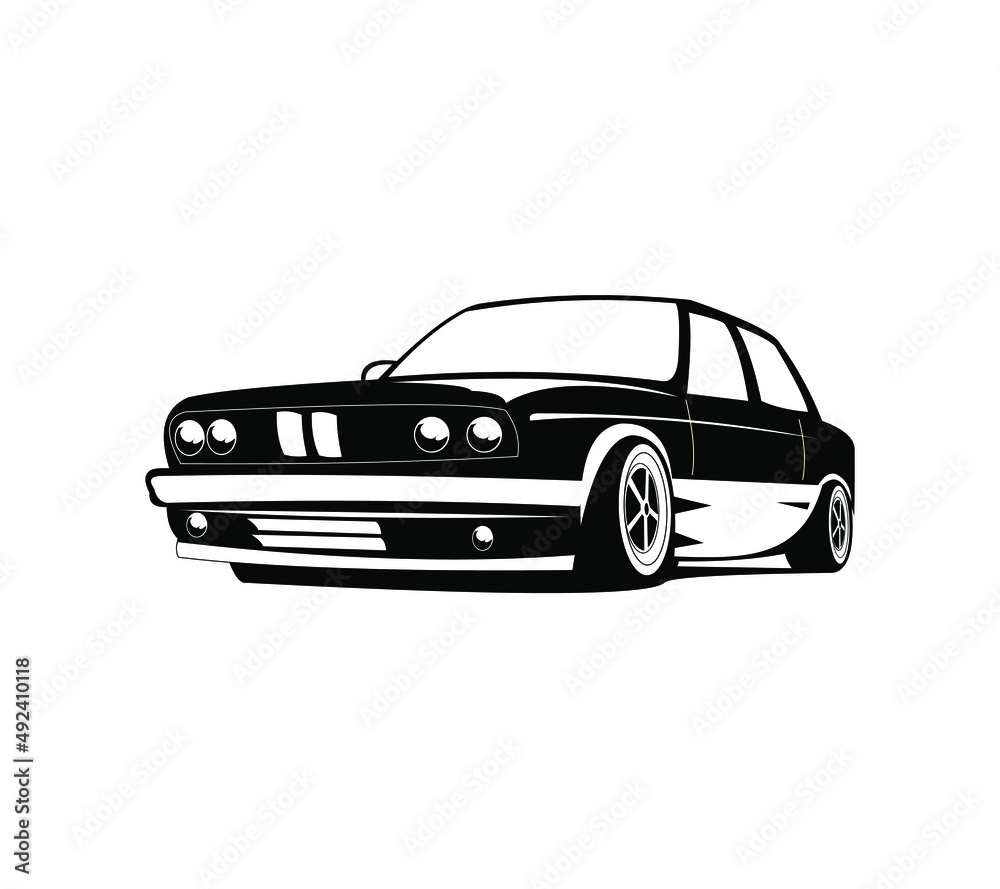 Vector american muscle car profile. Classic vehicle graphics design. Hot rod silhouette black and white. Cars label for web logo