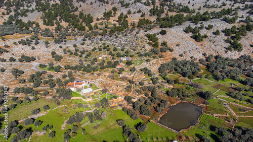 Aerial shot of the old town of Aradena in Crete, Greece