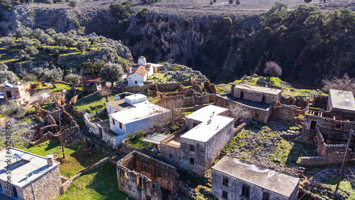 Aerial shot of the old town of Aradena in Crete, Greece