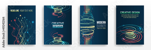 Contemporary science and digital technology concept. Vector template for brochure or cover with hi-tech elements background. Blue layout futuristic brochures, flyers, placards.