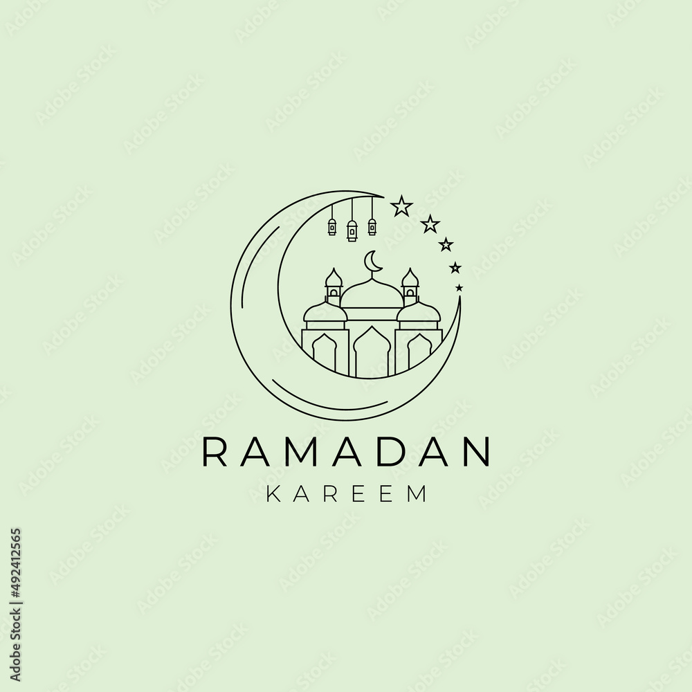 Ramadan Kareem Mubarak Minimalist Line Art Logo Illustration Design