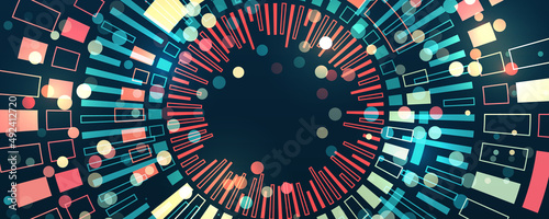 Big data stream futuristic infographics. File structuring, machine learning. Big data visualization. A dynamic array of information. Data sorting process.