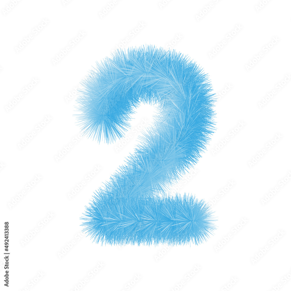 Furry number 2 font vector. Easy editable digit. Soft and realistic feathers. Number 2 with blue fluffy hair isolated on white background. Furry number 2 font vector. Easy editable digit. Soft and realistic feathers. Number 2 with blue fluffy hair isolated on white background.