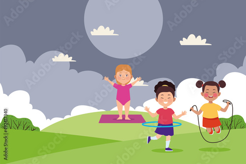 little girls practicing activities