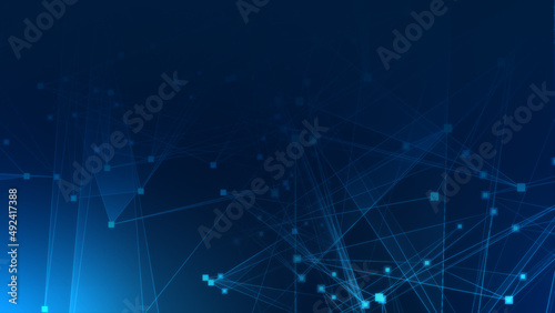 Abstract blue polygon tech network with connect technology background. Abstract dots and lines texture background. 3d rendering.