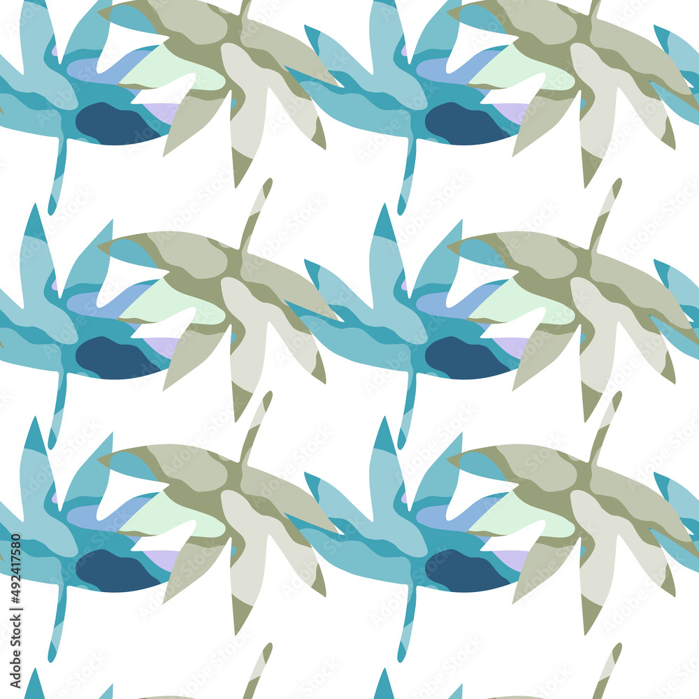 Abstract palm leaves tropical seamless pattern. Creative leaf endless wallpaper.