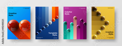 Premium pamphlet A4 design vector template collection. Abstract realistic balls corporate brochure illustration bundle. © kitka