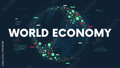 Big Data financial analytics and business Infographics, World Economy Visualization, green circles databases of gross domestic product international globalization network, vector illustration