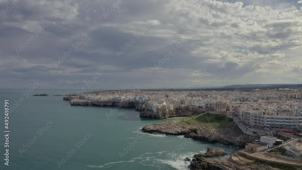 Beautiful View Of Sea And Shore With Buildings. Beautiful Rocky Shore. View Of Coastal City From Above. Beautiful View Of Sea And Shore With Buildings. Beautiful Rocky Shore. View Of Coastal City From Above.