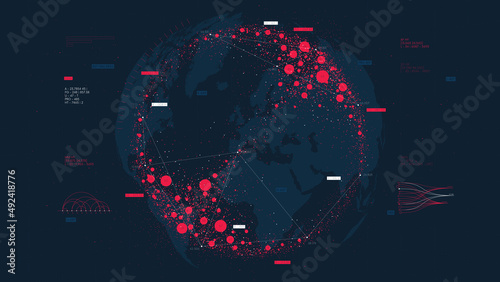World Economy Visualization, Big Data financial analytics and business Infographics, databases of gross domestic product, international globalization network, vector illustration