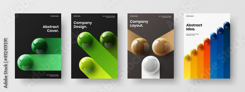 Trendy annual report design vector illustration collection. Original realistic balls company cover template bundle. © kitka