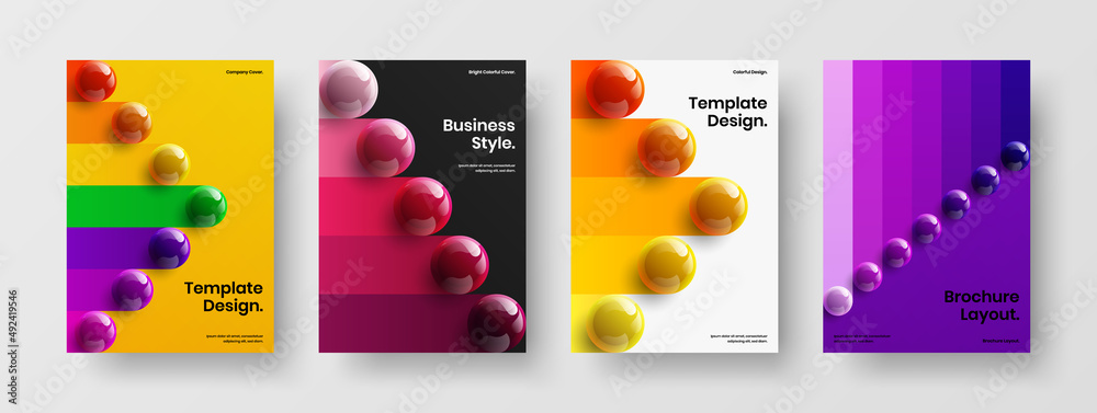 Fresh realistic spheres banner template bundle. Bright leaflet design vector concept collection.