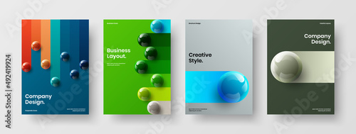 Unique corporate cover vector design illustration composition. Premium realistic balls presentation template bundle.