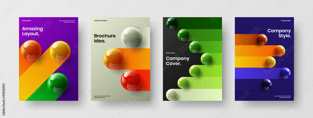 Creative placard design vector layout set. Clean 3D balls book cover template composition.